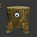 Handcrafted Wooden Stump Stool With Carved Legs And Central Eye Decoration