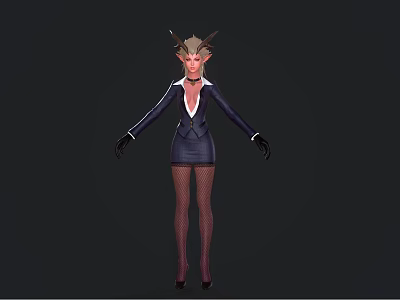 Game and Movie Character with Antlers in Business Suit Short Skirt Fishnet Stockings Black Gloves 3d model