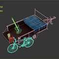 Vintage Street Vendor Tricycle Cart With Blue Canopy Guitar Drinks And Cup