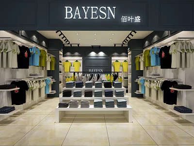 Modern Clothing Store With Various Colored T Shirts And Neatly Arranged Shelves 3d model