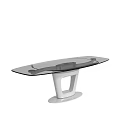 Modern Dining Table With Glass Top And White Geometric Base Design 3d model