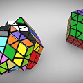 Colorful Rubik's Cubes In Scrambled And Solved States On Gray Background