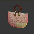 Woven Handbag with Brown Circular Handle and Metal Accents Beige Woven Texture Daily Life Accessory