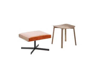 Modern Upholstered Orange Stool With Black Metal Legs And Wooden Hexagonal Stool 3d model