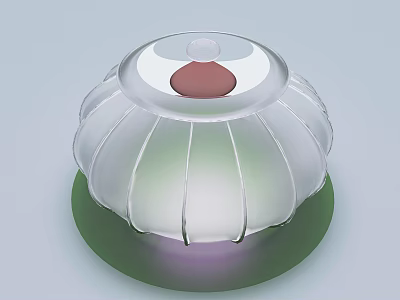 Transparent Decorative Container With Petal Like Patterns Red Dot Top And Green Base 3d model
