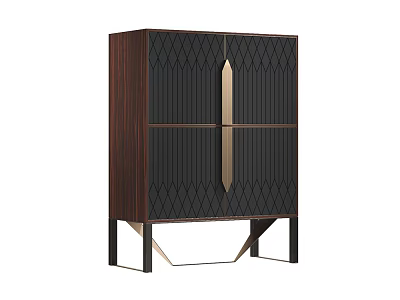 Modern Dark Wood Decorative Cabinet With Geometric Pattern And Gold Accents 3d model