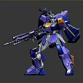 Game and Movie Character Mech Warrior With Blue Purple Armor And Weapon Robot Figure