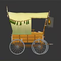Wooden Carriage Featuring Light Yellow Canopy Antlers And Green Tassels Design