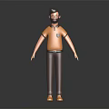 3D Male Character in Orange Polo Shirt and Brown Pants with Glasses on Gray Background