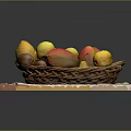 Basket of Fresh Fruits Including Lemon Mango Apple and Pear on Kiwi Pattern Mat