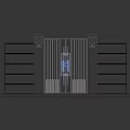 Modern Black Exterior Gate With Vertical Slats Design Brass Handles And Gray Side Walls