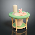 Cute Small Storage Shelf With Green Top Yellow Legs Alarm Clock Tissue Holder And Box