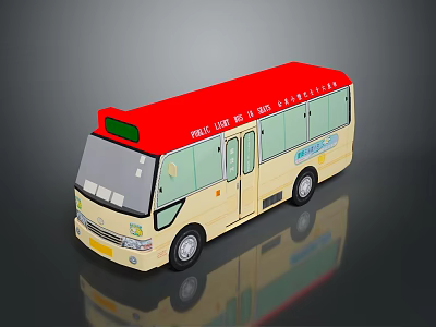 Yellow City Bus With Red Roof And Green Electronic Display On Body 3d model