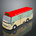 Yellow City Bus With Red Roof And Green Electronic Display On Body