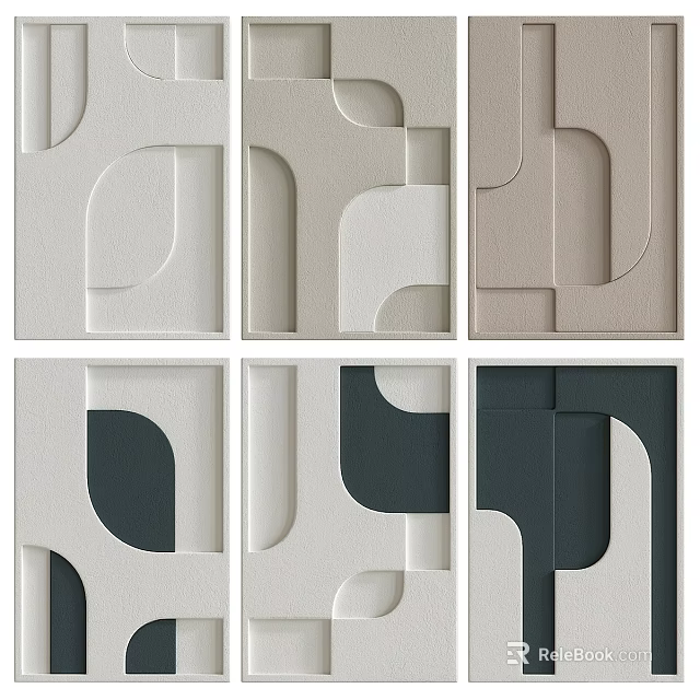 Modern Abstract Wall Decor With Geometric Shapes In Neutral And Dark Tones 3d model