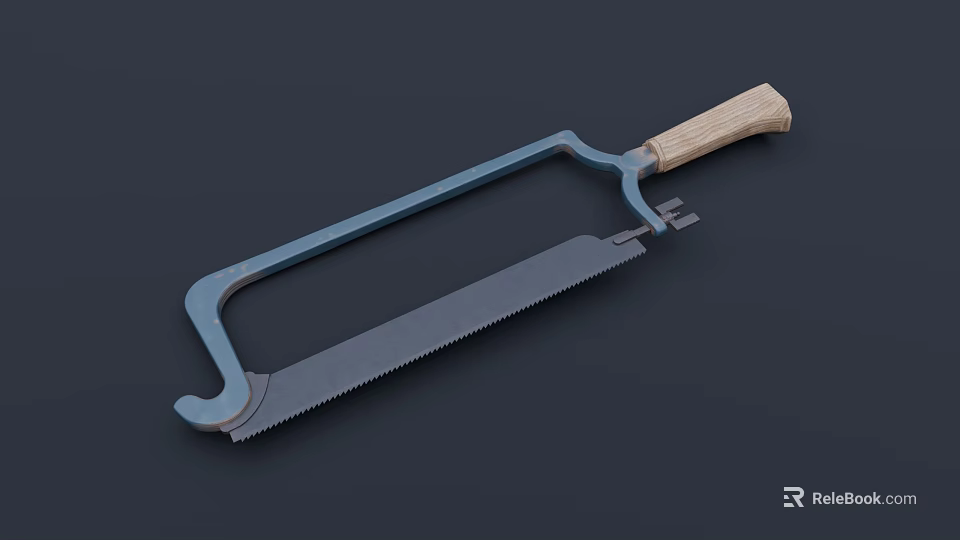 Durable Industrial Hacksaw with Metal Frame Wooden Handle and Serrated Blade 3d model 