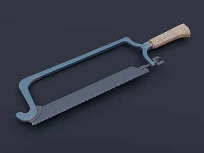 Durable Industrial Hacksaw with Metal Frame Wooden Handle and Serrated Blade 3d model