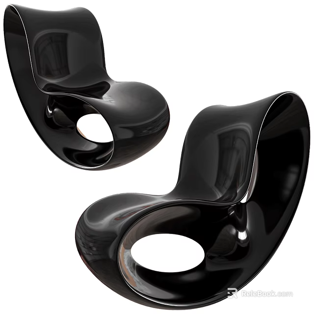Modern Black Lounge Chairs With Sleek Curved Shape And Glossy Hollow Design Details 3d model 