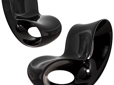 Modern Black Lounge Chairs With Sleek Curved Shape And Glossy Hollow Design Details 3d model