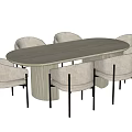 Stylish Dining Table Set With Oval Wooden Tabletop And Upholstered Metal Leg Chairs