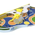 Outdoor Kids Play Area With Yellow Elephant Slide Children Playing Colorful Floor And Surrounding Trees