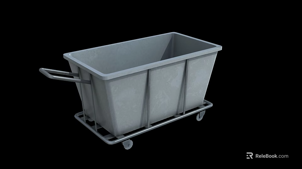 Gray Utility Cart With Handle And Wheels For Industrial Storage Use 3d model 
