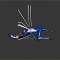 Game Movie Character Blue In Dynamic Futuristic Pose With Red Pink Lines Wristband Detail