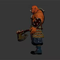 Orange Skinned Muscular Warrior Character With Skull Adorned Axe And Waist Pendant