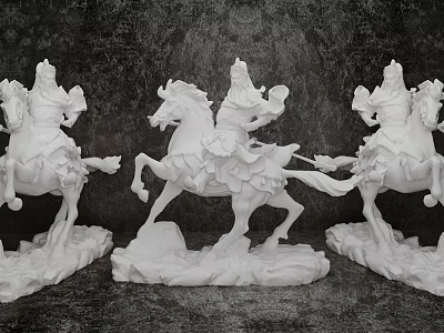 Three White Horse Riding Figure Statues Ornament Decoration Set for Home Decor 3d model