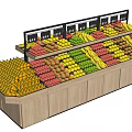 Wooden Multi Tier Fruit Display Shelves In Supermarket With Fresh Fruits