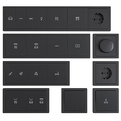 Black Modern Switch Panels with Sleek Design Various Switches Sockets Icons and Round Controls 3d model