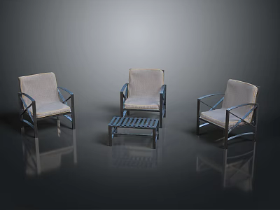 Modern Table and Chair Set with Three Chairs and Grid Top Table in Simple Style 3d model