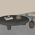 Minimalist Black Textured Coffee Table With Books Cup And Side Table 3d model