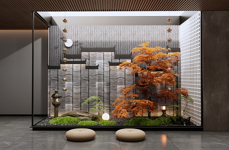 Japanese Landscape Sketch Red Maple Horse Head Wall Interior Landscape 3d model