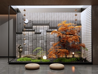 Japanese Landscape Sketch Red Maple Horse Head Wall Interior Landscape 3d model