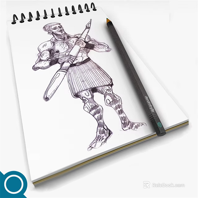 Detailed Hand Drawn Warrior Illustration On Notebook With Black Pen 3d model 