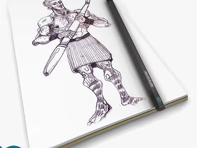 Detailed Hand Drawn Warrior Illustration On Notebook With Black Pen 3d model