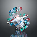 3D Rendered Industrial Mechanical Equipment With Transparent Casing And Colored Internal Components