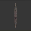 3D Model of Vintage Warship with Blue Hull and Orange Bottom Turrets and Masts