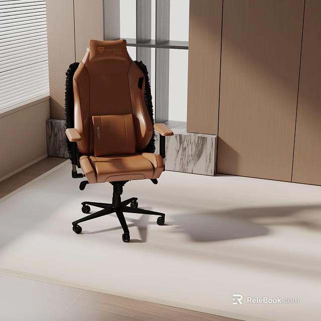 Brown Leather Office Chair with Ergonomic Gaming High Back Adjustable Swivel 3d model 