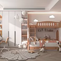 Modern Kids Room Interior With Bunk Bed Desk Chair Cloud Decor And Cozy Rug