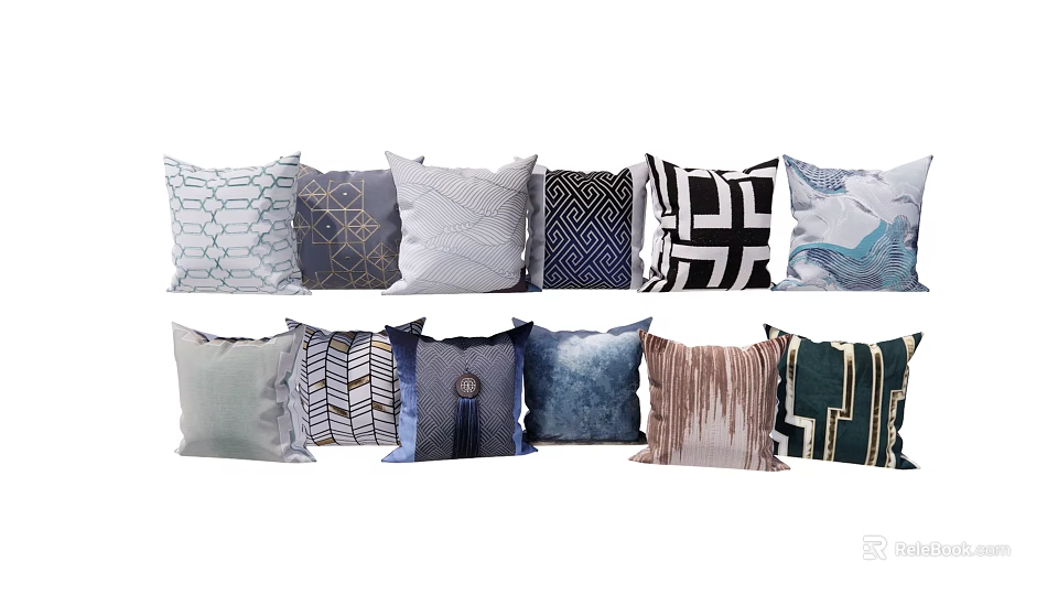 Stylish Decorative Throw Pillows With Various Patterns And Colors For Home Decor 3d model