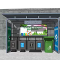 Community Trash Sorting Station With Multiple Bins Canopy And Educational Poster 3d model