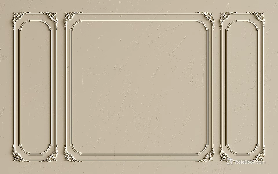 Decorative Gypsum Molding With Ornate Frame Design On Light Colored Wall 3d model 