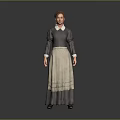 Woman in Traditional Dark Dress With White Collar and Beige Apron