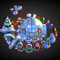 Festive Winter Scene with Igloo Snow Trees Snowmen Polar Bear and Characters