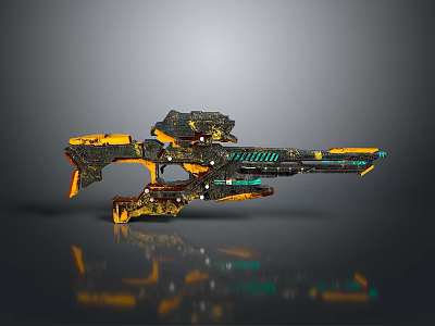 Futuristic Sci-Fi Weapon Design With Yellow Black Green Colors And Mechanical Details 3d model
