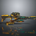 Futuristic Sci-Fi Weapon Design With Yellow Black Green Colors And Mechanical Details