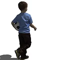 Young Boy Wearing Blue T-Shirt And Brown Pants Holding Soccer Ball While Walking