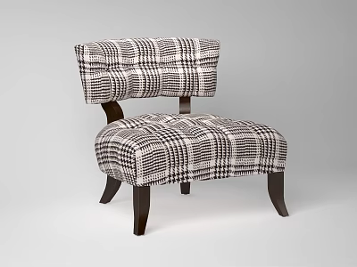 Modern Plaid Accent Chair Upholstered Fabric Seat With Dark Wooden Legs 3d model